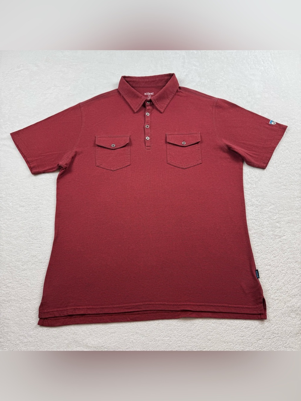 KUHL Razr Forcé polo shirt men’s size large red striped outdoor front pockets